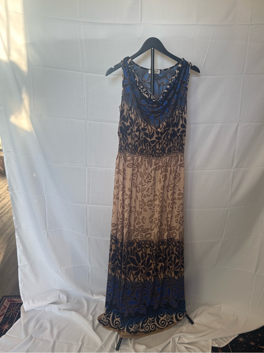 ACE Fashion XL Blue Tan Floral cowl neck maxi dress
